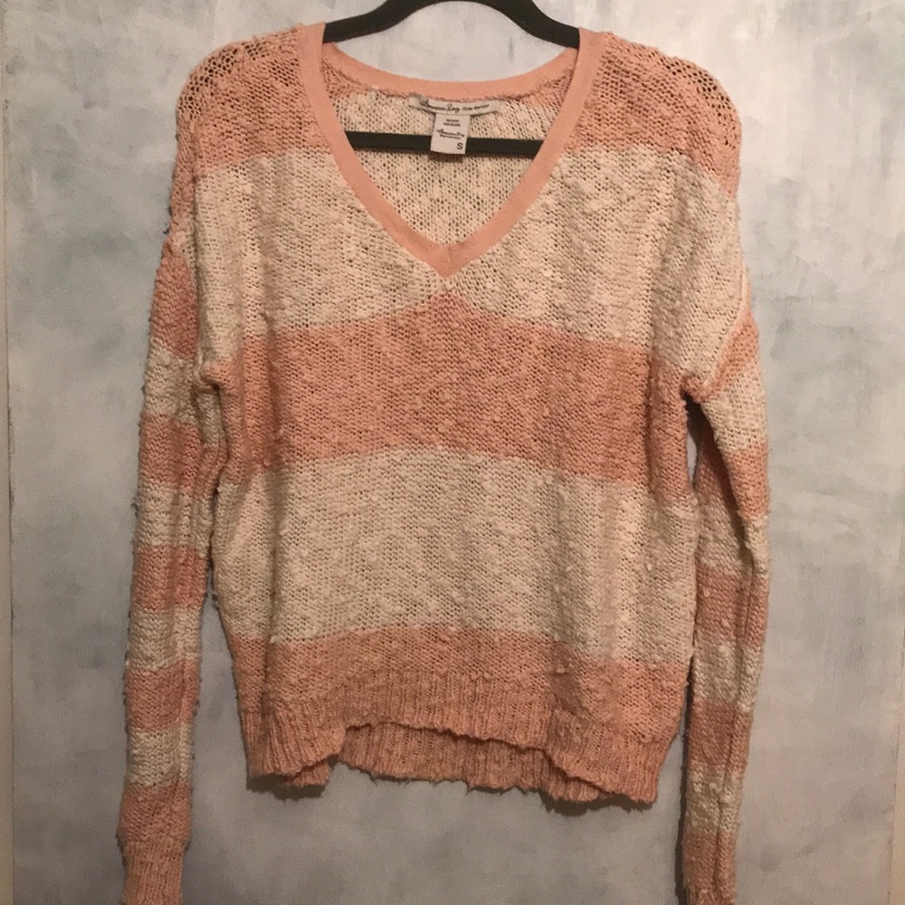 American Rag Cream and Pink Shaggy sweater